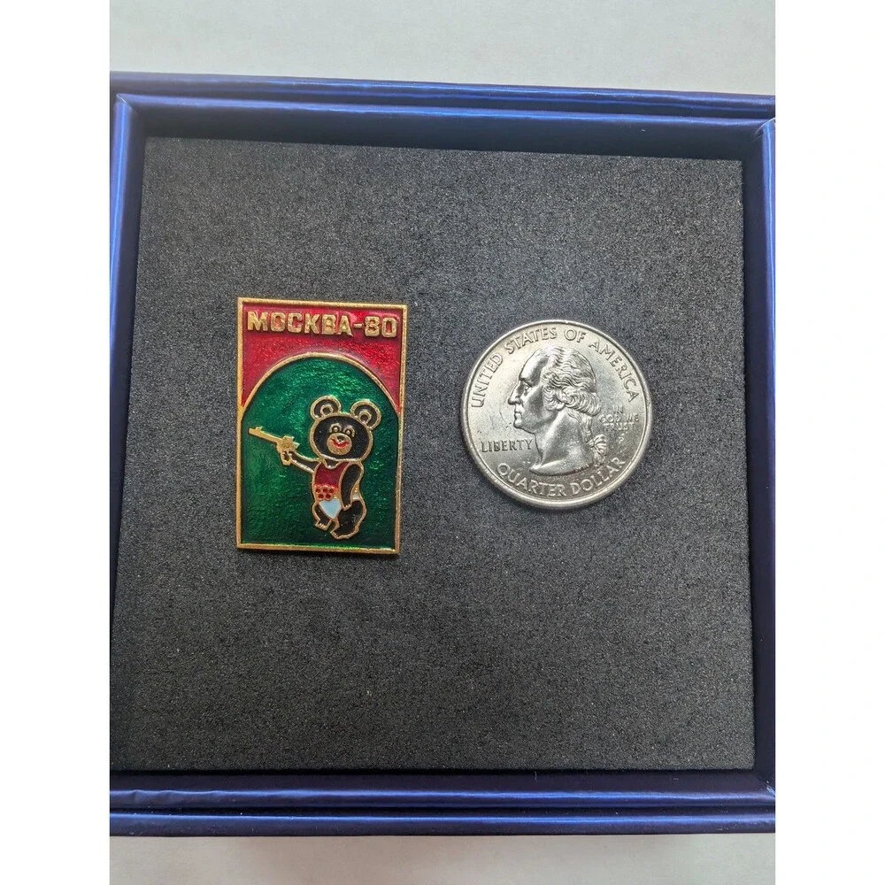 USSR Moscow 1980 Olympic Misha Bear Pistol Shooting Soviet Enamel Pin